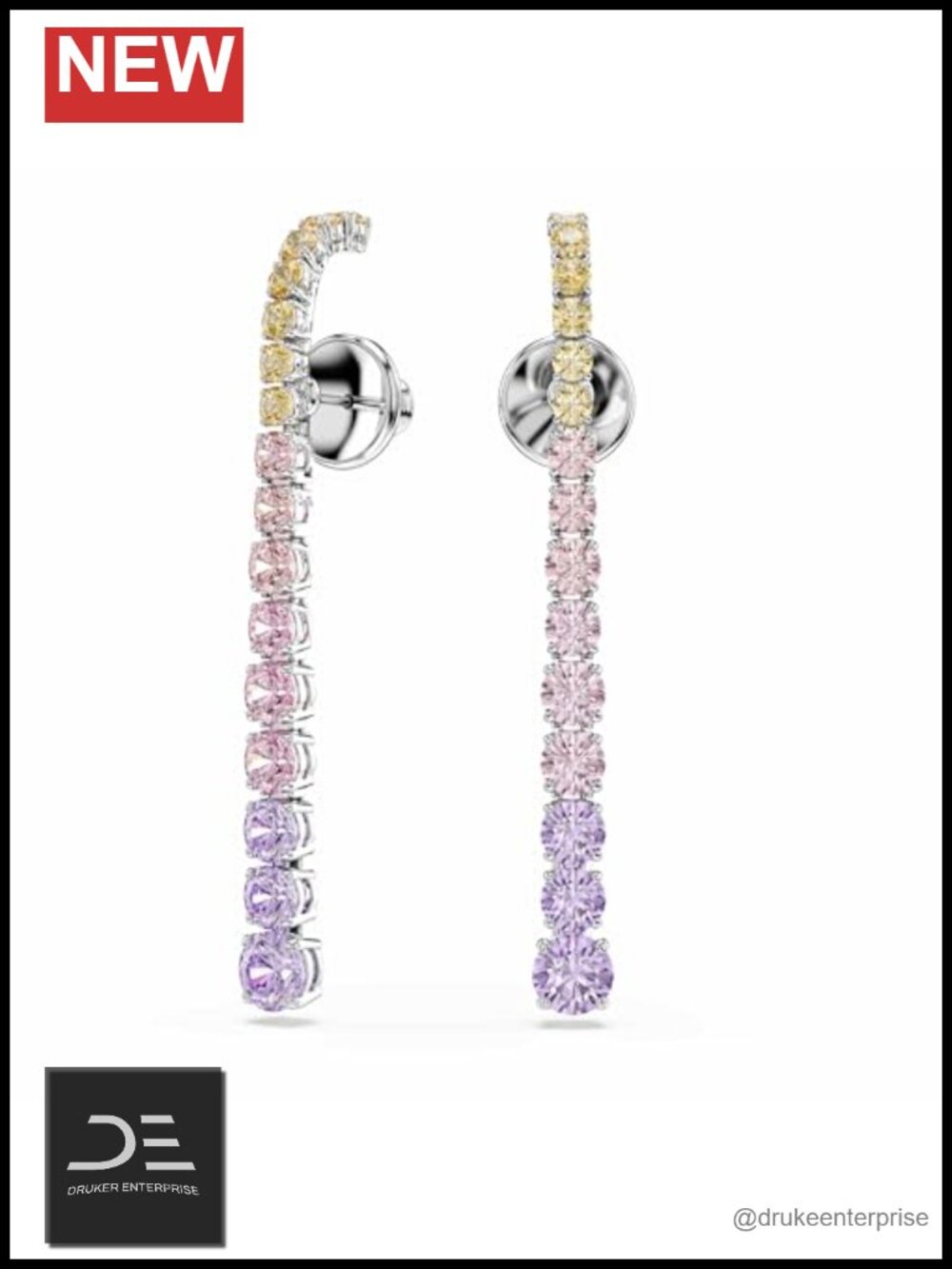 Swarovski Crystal Drop Earrings Rhodium Plated Multicolor Gradient
